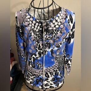 CAche size medium sweater womens knit blue black pearl bling